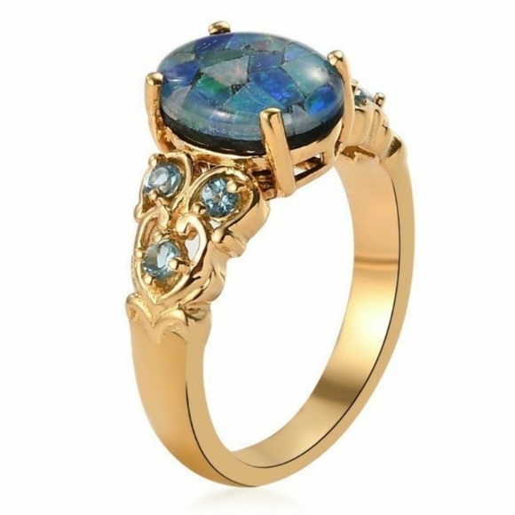 SOLDMosaic Electric blue Opal and Topaz Ring in sterling silver - Picture 3 of 7